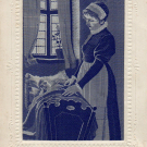 MOTHER WITH CHILD IN COT: RARE EARLY WOVEN SILK POSTCARD