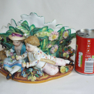 Large antique Volkstedt? porcelain figural posy vase, crossed lines mark.#2