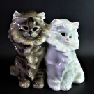 grosse Keramikfigur - Keramos Wien - zwei Katzen - Rauchverzehrer