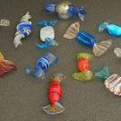 12x Glasbonbons Glas Bonbons Lutscher Kamellen Murano gold silber Glas Bonbon