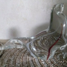 Durchsichtiger Murano  Seehund / Robbe mit 2 farbigen Glas Streifen 